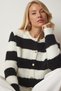 Women's Ecru Black Striped Boucle Knitwear Cardigan YY00158 - 3