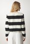 Women's Ecru Black Striped Boucle Knitwear Cardigan YY00158 - 5