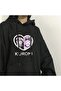 Heart Kuromi Printed Black Hooded Sweatshirt