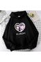 Heart Kuromi Printed Black Hooded Sweatshirt - 2