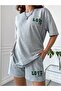 Women's Gray Love Printed Oversize Shorts Set