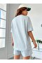 Women's Gray Love Printed Oversize Shorts Set - 2