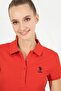 Women's Red Basic Polo Neck T-Shirt