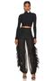 Women's Black Thin Collar Long Sleeve Jarse Bluz - 3