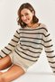 Women's White Black Striped Openwork Seasonal Knitwear Sweater 20234913 - 3