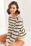 Women's White Black Striped Openwork Seasonal Knitwear Sweater 20234913 - 4