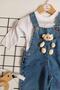Long Sleeve Baby Denim Salopet with Teddy Bear Toy - 3