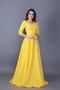 Yellow V-Neck 3/4 Sleeve Woven Draped Fabric Maxi Length Flared Evening Dress - 7