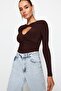 Kahverengi Cut Out/Pencere Detaylı Örme Body TPRAW24BD00001 - 2