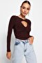 Kahverengi Cut Out/Pencere Detaylı Örme Body TPRAW24BD00001