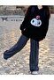 سويت شيرت بقلنسوة كبير الحجم للجنسين من LAGOM MODA Kuromi مطبوع عليه وجه أسود
