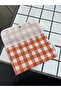 Orange Gingham Washable Linen Pad Bag with Snap Fasteners, Mini Wallet, Bag Organizer - 4