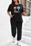 Black Unisex Gumball Print Basic Comfortable Fit Oversize Tracksuit Set - 2