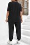 Black Unisex Gumball Print Basic Comfortable Fit Oversize Tracksuit Set - 3