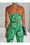 WOMEN'S GREEN MARBLE PATTERNED CROP BLOUSE WITH CLOSED NECK AND BACK COLLEGE TK7891-1 - 3