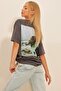 Women's Anthracite Crew Neck Front Back Printed Unisex T-Shirt ALC-X10731 - 2