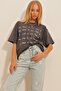 Women's Anthracite Crew Neck Front Back Printed Unisex T-Shirt ALC-X10731 - 4