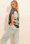 Women's Anthracite Crew Neck Front Back Printed Unisex T-Shirt ALC-X10731 - 6