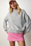 Women's Gray Stand Collar Basic Knit Sweater MX00127 - 2