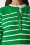 Women's Vibrant Green Buttoned Lapel Striped Knitwear Sweater LX00040 - 4