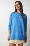 Women's Sky Blue Crew Neck Oversize Knitwear Sweater BV00085
