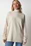 Women's Beige Turtleneck Oversize Knitwear Sweatshirt BV00084 - 2