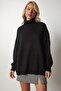 Women's Black Turtleneck Oversize Knitwear Sweater BV00084 - 4