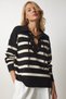 Woman's Black Lace-up Striped Knitwear Sweater MX00109 - 3