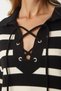 Woman's Black Lace-up Striped Knitwear Sweater MX00109 - 4