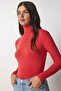 Women's Orange Turtleneck Ribbed Knitwear Sweater bv00087 - 2