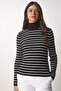 Women's Black Striped Turtleneck Knitwear Sweater BP00146 - 3
