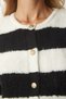 Women's Ecru Black Striped Boucle Knitwear Cardigan YY00158 - 4