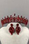 Petro Henna Crown Crystal Jewelled Crown and Drop Stone Earring Set Red Color - 3