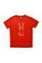 Cat Linear Printed Crew Neck 100% Cotton T-Shirt Red - Back and Front Print