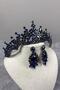 Tokyo Model Henna Crown Drop Stone Detailed Shuttle Earring Set Bridal Crown Set Navy Blue Color