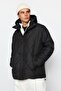 Black Oversize Fit Hooded Water and Wind-Resistant Lightweight Padded Coat Tmnaw24Mo00006