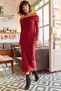 Women's Claret Red Madonna Collar Lycra Long Dress ELB-19000752 - 2