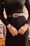 Women's Black D Buckle Stone Faux Leather Belt KMR-19000012 - 3