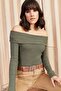 Women's Khaki Madonna Collar Ribbed Camisole Blouse BLZ-19000615 - 3