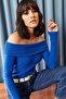 Women's Cobalt Blue Madonna Collar Raised Camisole Blouse BLZ-19000615 - 4