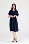 Women's Navy Blue Elastic Waist Short Sleeve Dress