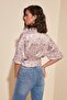 Pudra Crop Saten Düğmeli Çiçek Desenli Dokuma Bluz TWOSS20BZ0517 - 4