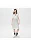 Women Flare Fit Short Sleeve Polo Collar White Dress
