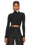 Women's Black Thin Collar Long Sleeve Jarse Bluz
