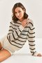 Women's White Black Striped Openwork Seasonal Knitwear Sweater 20234913 - 2