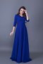Sax Blue V-Neck 3/4 Sleeve Woven Draped Fabric Maxi Length Flared Evening Dress - 7