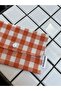 Orange Gingham Washable Linen Pad Bag with Snap Fasteners, Mini Wallet, Bag Organizer - 2