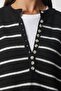 Women's Black Buttoned Collar Striped Knitwear Sweater LX00040 - 6