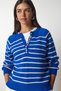 Women's Blue Ecru Buttoned Collar Knitwear Sweater LX00040 - 4