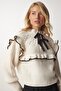 Women's Cream Frilly Bow Collar Knitwear Sweater MT00112 - 3